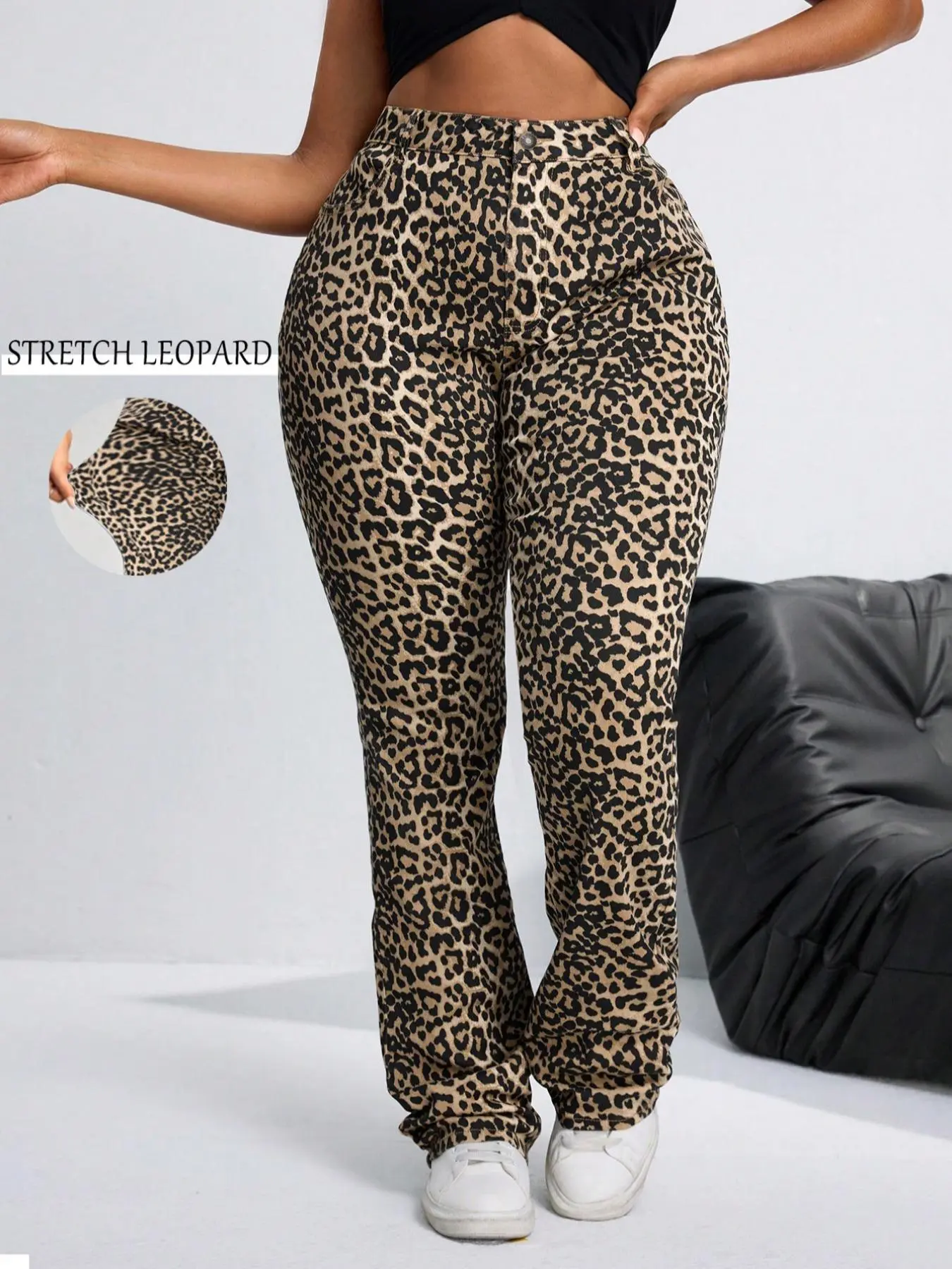 Women's Leopard Print Flare Leg Denim Jeans, Fashion Casual Bell Bottom Trousers for Daily Outdoor Wear, Women Denim for Spring & Fall