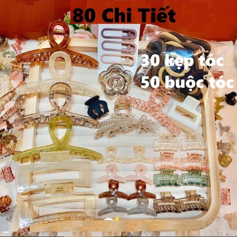 Combo kẹp tóc chun tóc 80 chi tiết gồm 30 kẹp + 50 chun tóc