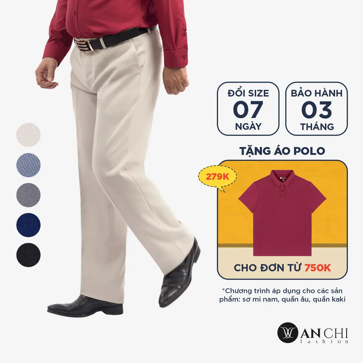 Quần âu nam trung niên ANCHI vải tăm ống suông phong cách công sở - B4QAACVT
