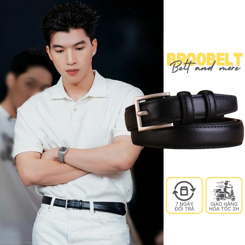 Thắt lưng nam nữ bản nhỏ BROO mặt kim bạc đơn giản, dây nịt lưng unisex chất liệu da PU cao cấp