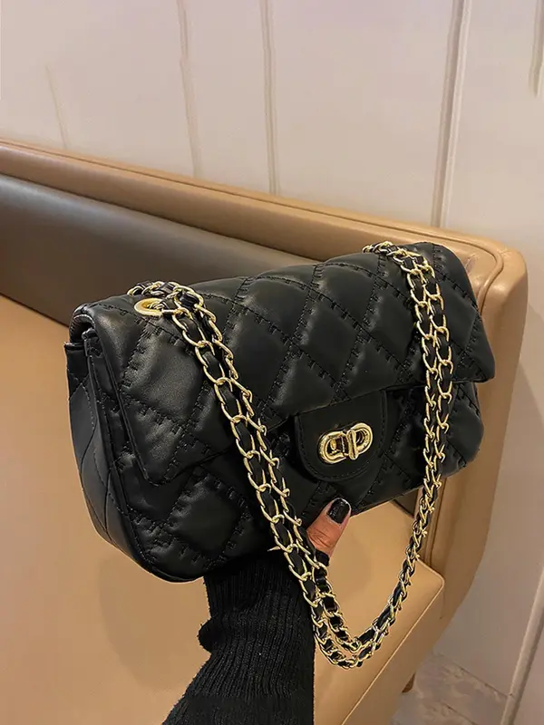 Women's Fashion Chain Strap Quilted Crossbody Bag, Casual Solid Color Shoulder Bag for Daily Used, Trendy All-match Commuter Bag 8