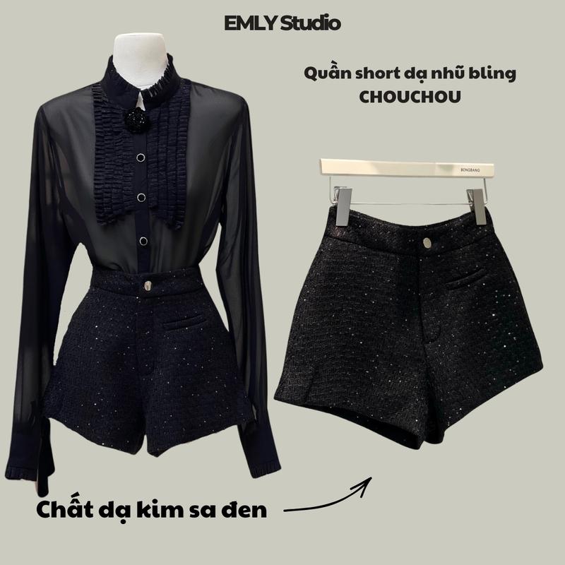  EMLYvn - Quần Short Dạ Nhũ Bling CHOUCHOU Quần Dạ Nữ  TWEED  Quần Đùi Đính Kim Tuyến Cao Cấp 