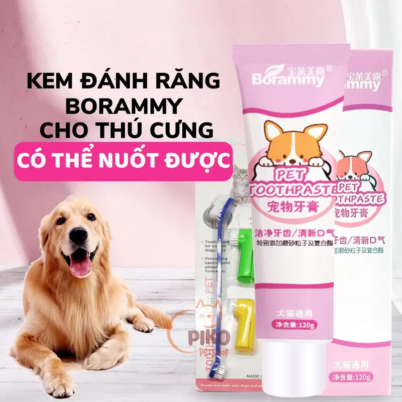 Kem đánh răng cho chó mèo Borammy kèm bàn chải đánh răng thú cưng - Piko Petshop 6