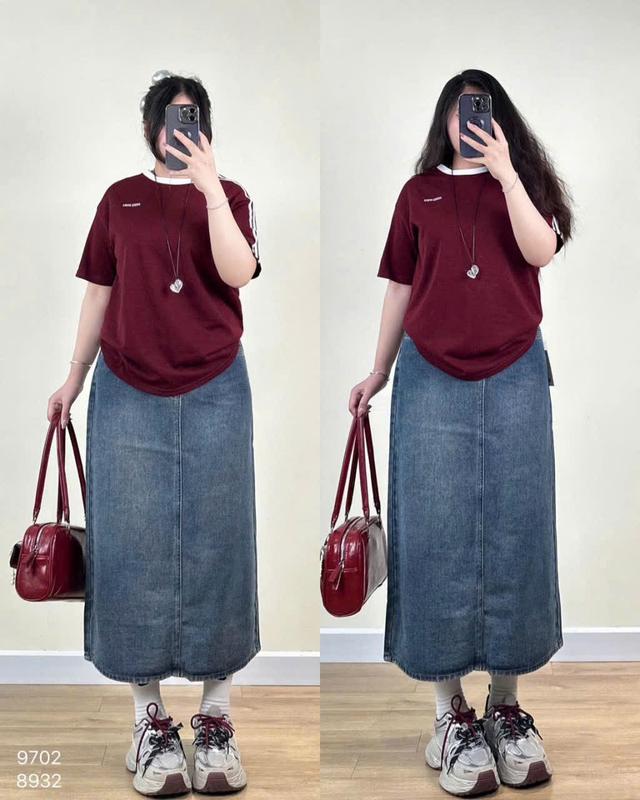 Bigsize Chân Váy Jeans Xẻ Tà Sau Jean Mềm Không Giãn Màu Xanh Đậm Tuyền Lưng Cao Hack Dáng