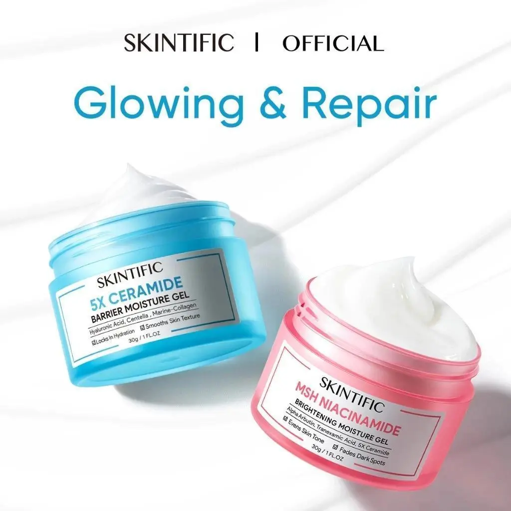 【Original】 SKINTIFIC MSH Niacinamide Whitening Gel Moisturiser Glowing Moisturizer / 5X Ceramide Skin Gel Moisturiser Day Night Cream - Comfort, Skincare Hydrate Lightweight