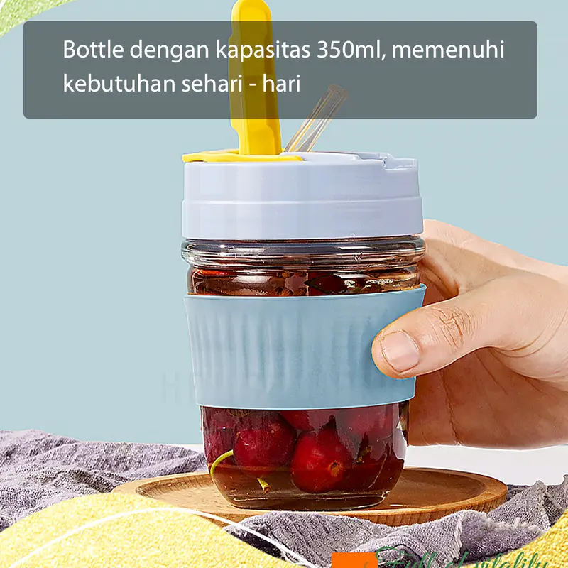 HUGO Tumbler Kaca 350 ml dan 500 ml Gelas Botol Minum Kaca Bening Aesthetic Coffee Cup Anti Tumpah 1