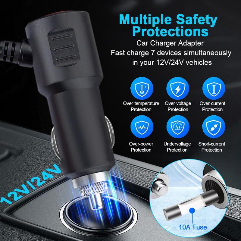 Product Introduction of Multifunctional Car Charger, 1 Count Car Cigarette Lighter Splitter with QC & USB & PD Fast Charging, Car Charger Adapter, Car Electrical Appliances 4