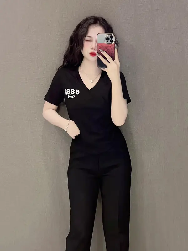 Áo Thun Ôm Cổ Tim Vạt Bầu Nữ [Mã B63], Form Tôn Dáng Cotton [6868] Top Women Cổ Trái Tim Màu Đen Shirt Cổ Tròn Sơ Mi Màu Trắng 5