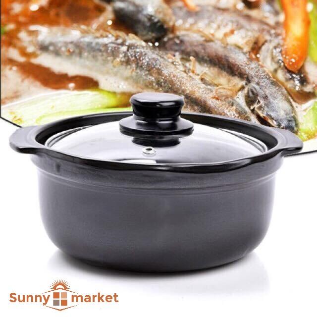 Nồi đất nắp kính dung tích 2 lít dùng để kho thịt cá, hầm gà, xương tiện dụng