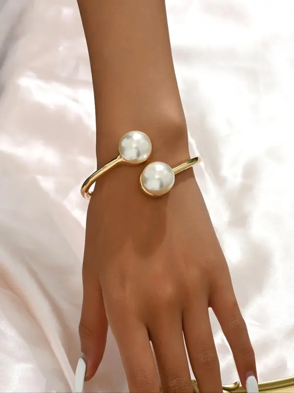 Faux Pearl Decorated Cuff Bangle for Women & Girls, Fashion Jewelry for Party, Daily Clothing Decor, Trendy All-match & Exquisite Jewelry for Birthday Gift 4