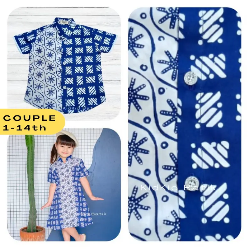 Batik Couple Anak Baju Batik Anak Couple Kakak Adik Warna Biru Kemeja Dress Sarimbit 0