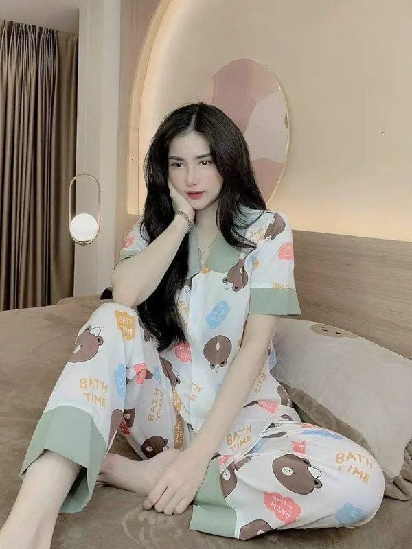 149k cho 3 áo cộc quần dài, Set pyjama freesize dưới 60kg . Nữ Women Quần Ngủ Voi Nhung Thun 3