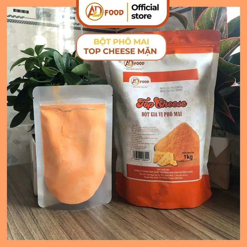100g Bột phô mai Top Chese vị mặn ADFOOD - màu cam đậm, dùng để lắc khoai tây chiên, gà rán, bắp rang bơ, pha chế cùng nước sốt hoặc rắc trực tiếp lên món ăn đã chế biến.... 0
