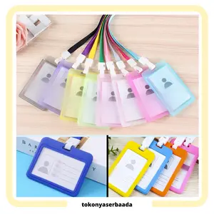 TSA Name Tag Id Card Transparant Gantungan Kartu Nama Plastik Vertical Lanyard Potrait Motif Polos Warna Warni Tanda Pengenal Bening Horizontal