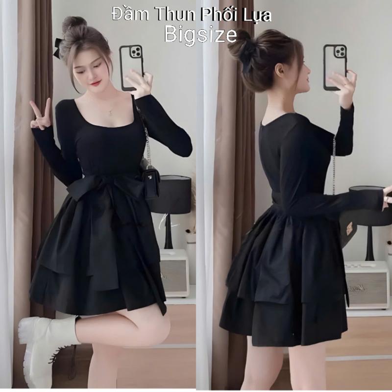 Đầm Váy Xòe Công Chúa Baby Doll Tiểu Thư Cổ Vuông Đen Tay Dài Bigsize 50-90kg Nữ Top Dress Dress Voan set đồ noel đỏ tết mặc