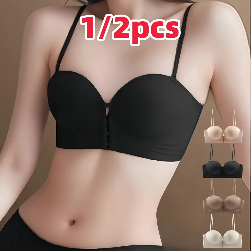 Áo Ngực Nâng Ngực, Dành Cho Phụ Nữ, Không Dây, Khóa Trước, Dây Đeo Vai Có Thể Tháo Rời Chống Trượt, Vô Hình, Mềm Mại Và Thân Thiện Với Làn Da, Chống Chảy Xệ, Có Sẵn Trong 1 Hoặc 2 Chiếc, Đồ Lót Nữ