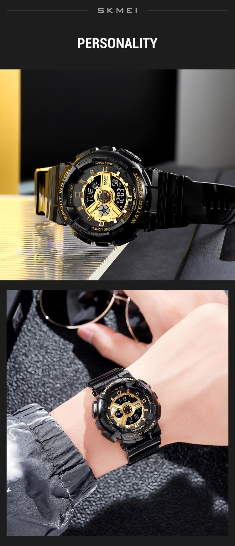 Product Introduction of SKMEI Men Sport Watch Fashion LED PU Waterproof Long Use Digital Watch Elegant Texture Alarm Clock Timing Wrist Watch for Women Man 34 17