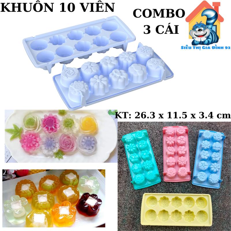 Combo 3 Cái Khuôn 10 Viên Bông Hoa ,Làm Thạch Rau Câu Nhựa Duy Tân, Khay Thạch Trà Sữa, Khuôn đá