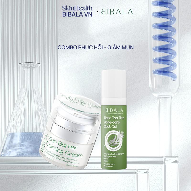 Bộ đôi Kem dưỡng phục hồi BIBALA SKIN BARRIER CALMING CREAM 20G + GEL chấm mụn Tràm Trà NANO TEA TREE ACNE-CARE SPOT GEL 15ML BIBALA serum phuc tretinoin cream