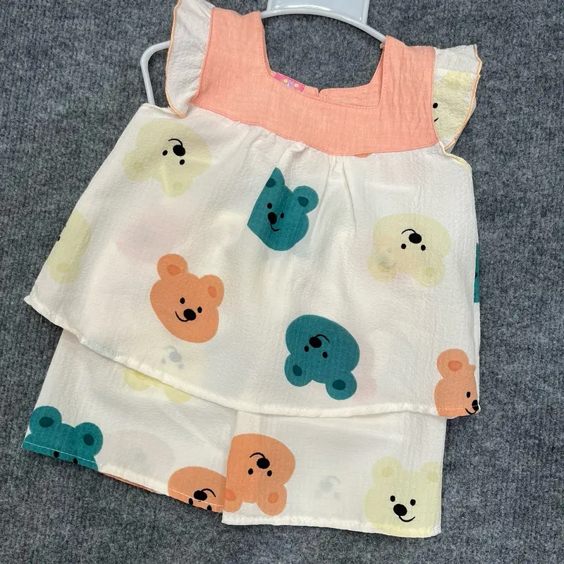 Combo 3 bộ quần áo vải đủi hàn mềm, mát dễ thương cho bé gái 4