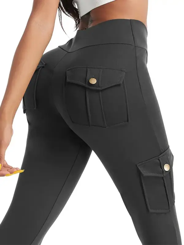 Women's Solid High Waist Pocket Sports Leggings, Sporty Casual Comfy Breathable Skinny Tummy Control Pants for Yoga Gym Workout Running, Ladies Sportswear for All Seasons, Workout Clothes, Activewear, Tight Leggings 3