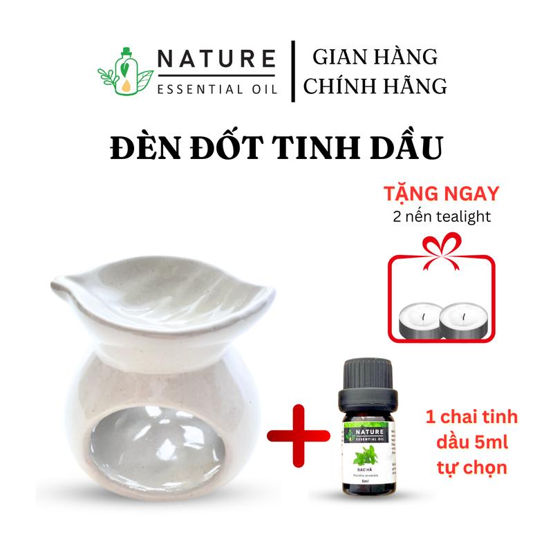 Đèn tinh dầu đốt nến Nature essential oil miệng chiếc lá xông tinh dầu thơm phòng, decor, khử mùi, đuổi muỗi