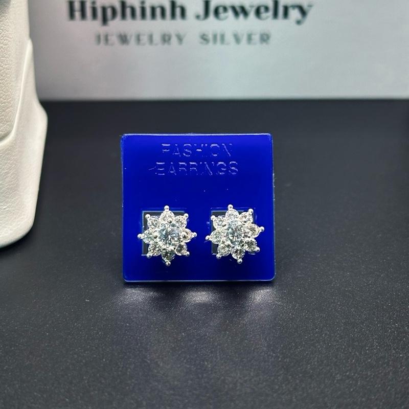 Khuyên tai hoa 8 cánh đính đá lấp lánh chất liệu bạc 925 Hiphinh Jewelry HJ06 1
