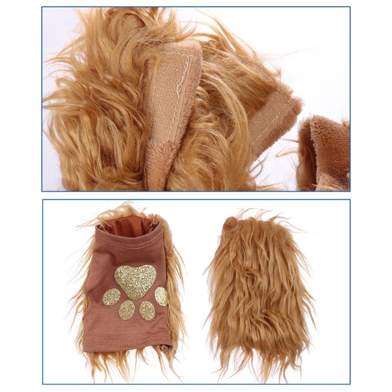 SAN3 Halloween Costume Lion Plush Ears Headband Tail and Paws Kit Lion Fingerless Costume for Adults Kids Halloween Decor 5