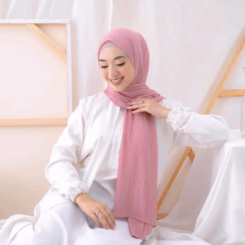 Pashmina Full Plisket Lidi Ceruty Babydoll / Pleats Garis Muslim Ceruti Syal 2