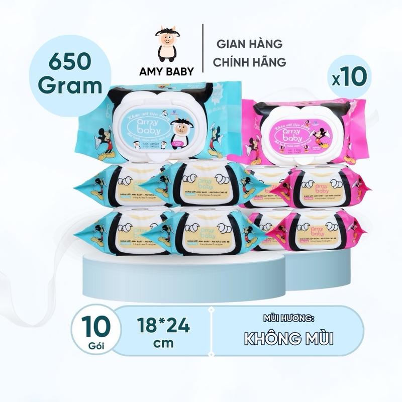  ￼ Trợ giá  Thùng 10 bịch khăn ướt Amybaby cao cấp 650gr kt 18*24cm Cho Bé 
