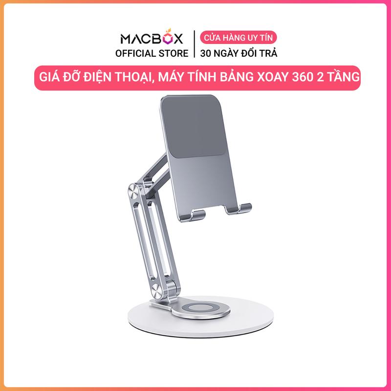 Giá Đỡ Điện Thoại Iphone Máy Tính Bảng IPad Chân Tròn Xoay 360 Hợp Kim Nhôm 2 Khớp Nâng Macbox Phụ Kiện Cao Su