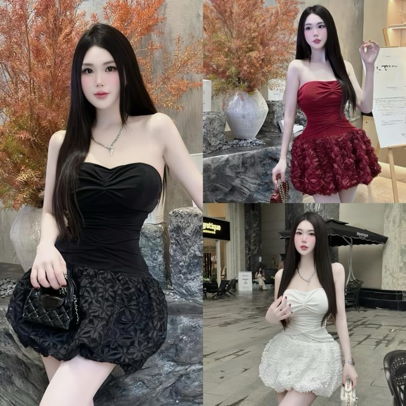 Đầm body quây nhúng nguc nhún eo mix chân váy hoa xinh xắn , Đầm quây ôm body thun nhũ mix chân váy ren hoa sang chảnh đi chơi đi tiệc vay