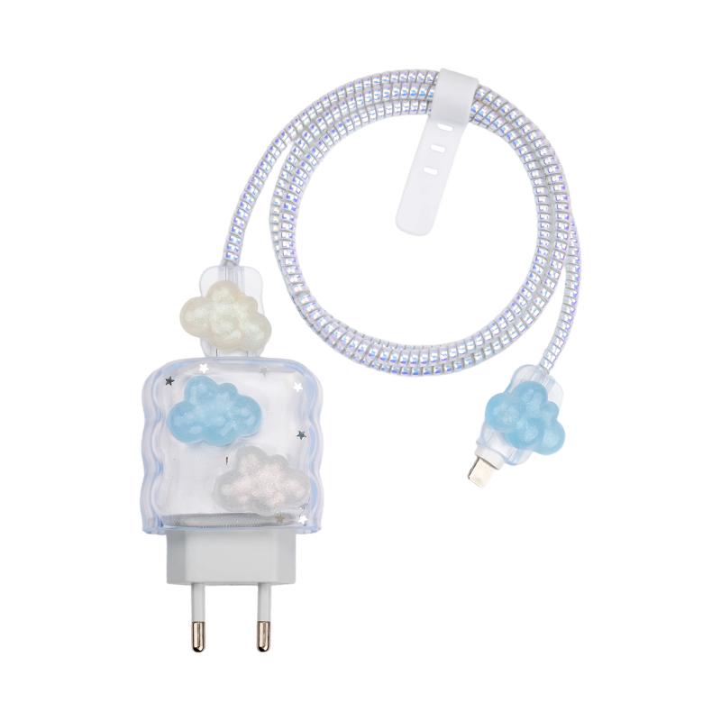 【COD】[Model Terbaru]Cute Charging Protection Set Desain Dekorasi 3D Kompatibel dengan IP 18 / 20W