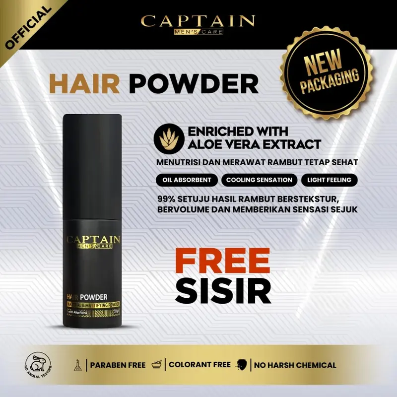 CAPTAIN Hair Styling Powder Dust Spray - Bubuk Bedak Powder Styling Rambut Pria FREE SISIR 1
