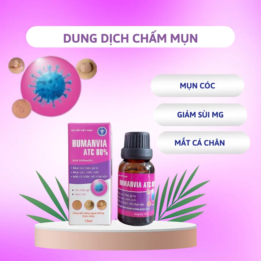 (Tặng kèm tăm bông + Dung dịch sát khuẩn Povidone) Dung dịch chấm rụng mụn Humanvia ATC 80% 15ml chấm mụn bong nốt sùi, mụn cóc