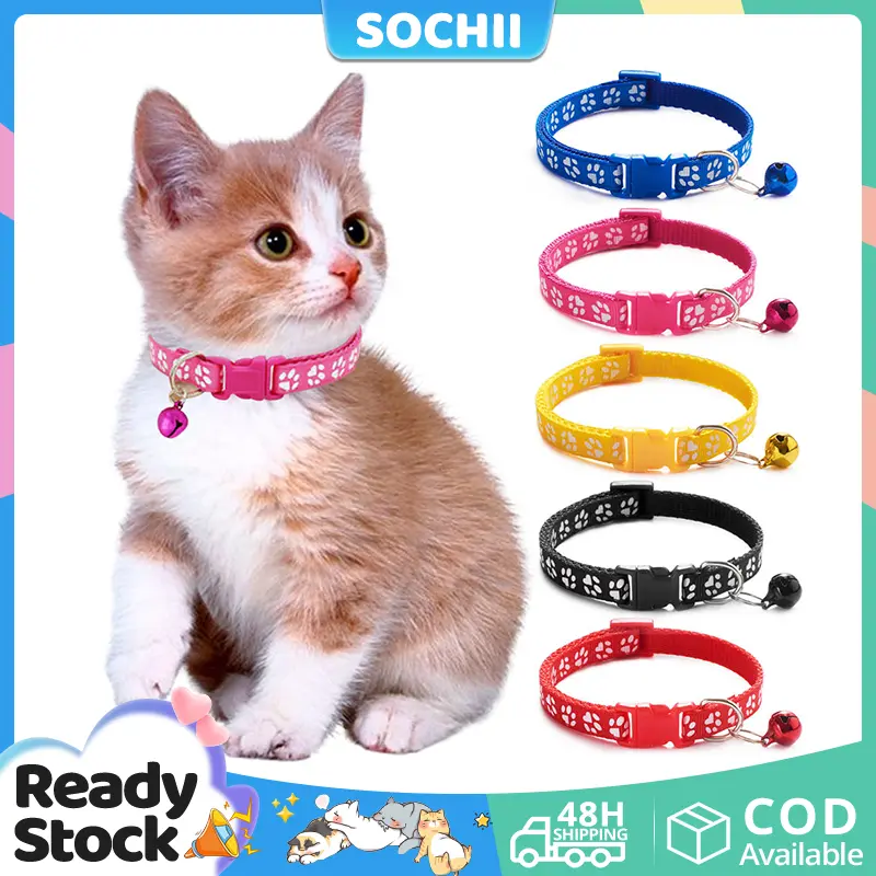 Pet Collar Cat and Dog Collar Safety Buckle Pet Accessories Adjustable Collar Multi-Color Optional Footprint Collar Kawaii Collar Footprint Pet Nylon Fabric Collar Cat Kitten Dog Puppy Bell Belt