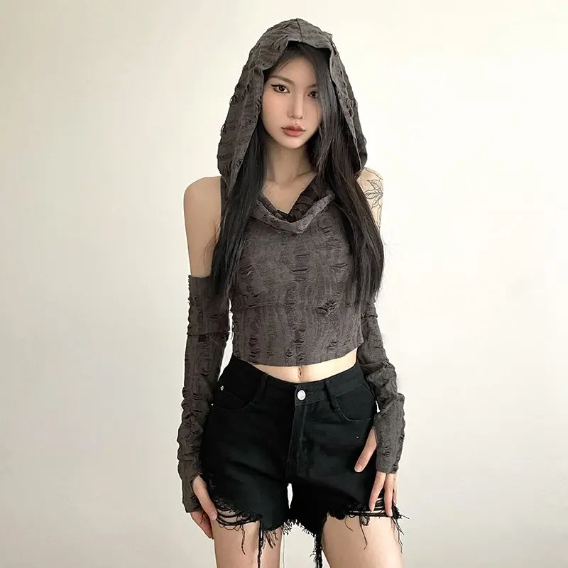 Áo Có Mũ Trùm Đầu Phong Cách Đất Thải Dune Y2g, Áo Nữ Nóng Bỏng Gợi Cảm, Thiết Kế Trễ Vai Mùa Hè, Áo Thun Ngắn, Độc Đáo Thích Hợp Cho Phụ Nữ