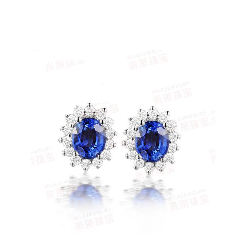 Product Introduction of Regal Princess Style Blue Sapphire Ear Studs with Colorful Gemstones 2