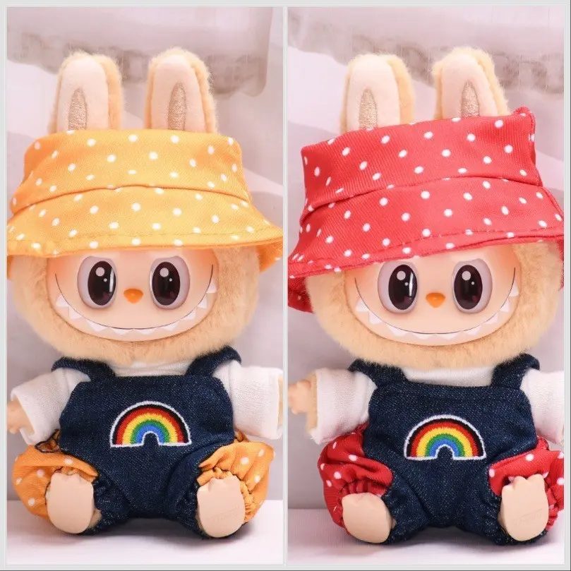 popmart labubu v2 labubuPendant Clothes Rainbow Suspender Pants Sitting Party Automobiles Curtain Cloth Doll Clothes Cute