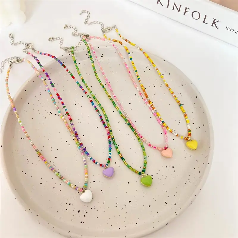 Meyden - Necklace Kalung Wanita Manik Beads mutiara Aesthetic Lucu colorful Permen Aksen Liontin Heart Cinta Aksesoris Perhiasan Fashion Korean Style [H4-4]