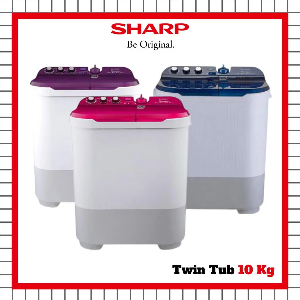 MESIN CUCI SHARP ES-T1090-PK/VK/BK 2 TABUNG 10 KG