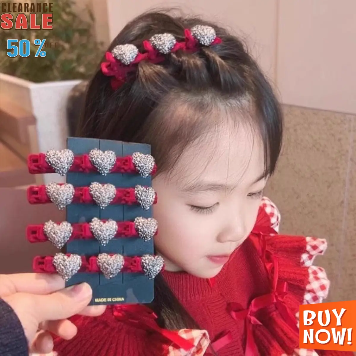 2025 Ready Stock Red Braided Heart Hair Clip Bangs Elegant Princess Hairpin Hair Clip Hair Accessories Advanced Design Sense Light Luxury Wowen