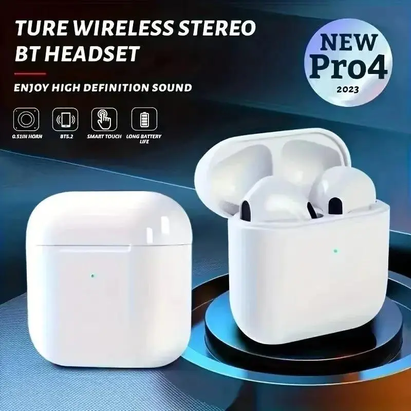 TWS Wireless Bluetooth Earphone Pro4 Headphones ear buds In-ear Earbuds  Hands-free Headset WHITE