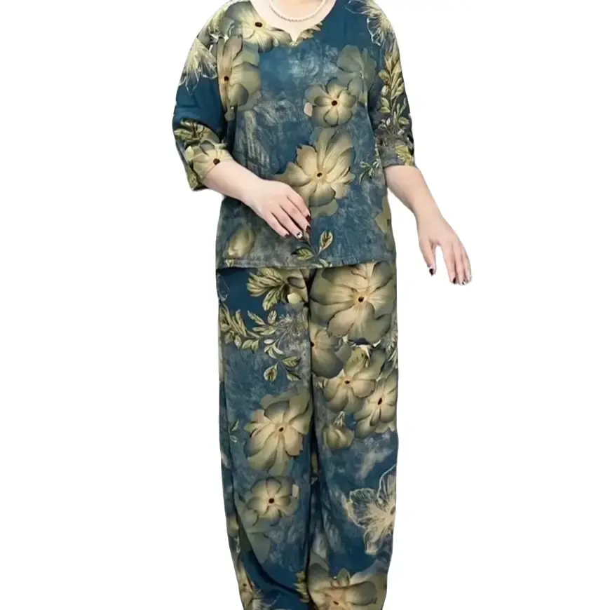 Bộ lụa tay lỡ quần dài tặng mẹ , chất liệu lụa hàn châu mịn mát nữ women Nhung Áo Top Ong