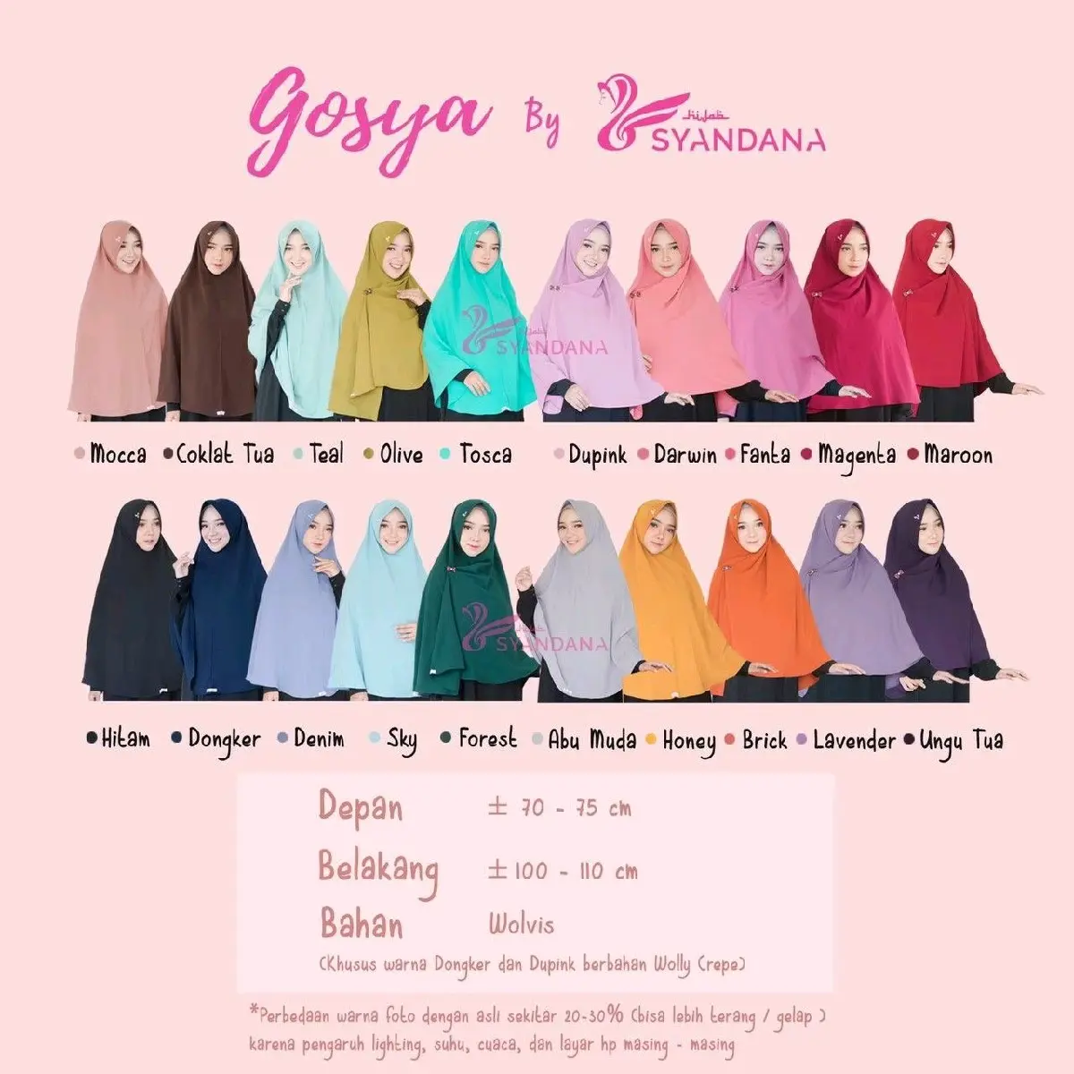 Hijab Instan Khimar Syar'i | Gosya Syandana | Hijab Syar'i premium Bergo Muslim Panjang Kerudung Syari Wolfis Crepe Wanita