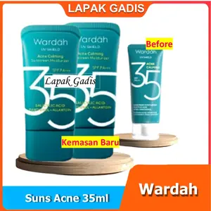 Lapak Gadis Wardah UV Shield Acne Calming Sunscreen Moisturizer SPF 35 PA+++ untuk komedo, jerawat dan bekas jerawat, kulit berminyak, tekstur gel ringan mudah meresap