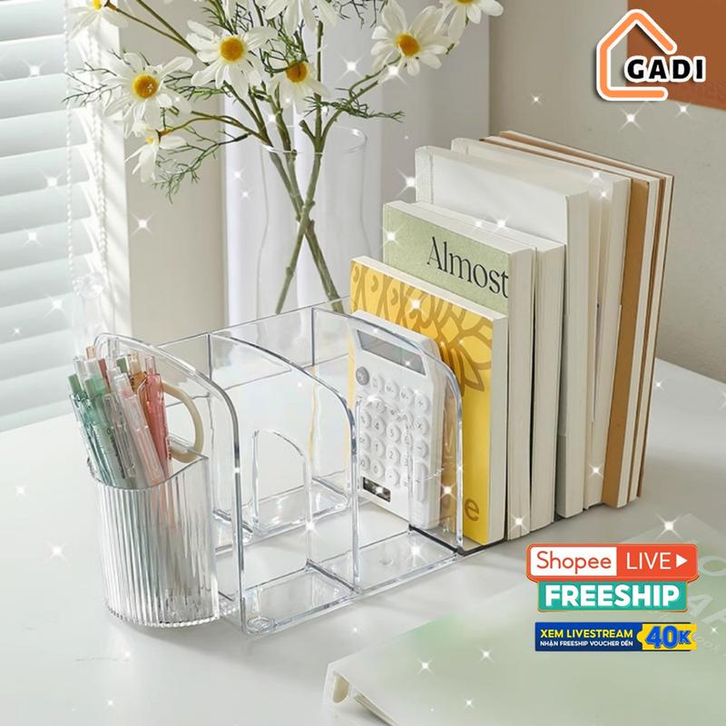 Kệ đựng sách để bàn trong suốt nhiều ngăn chất liệu Acrylic dày dặn, cao cấp có tay cầm