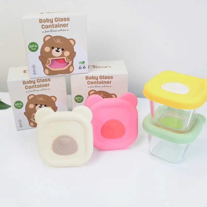 Hộp thuỷ tinh trữ đồ ăn dặm Misan size to 180ml chia vạch cho bé Kem chen  dam cốc  nấu 7