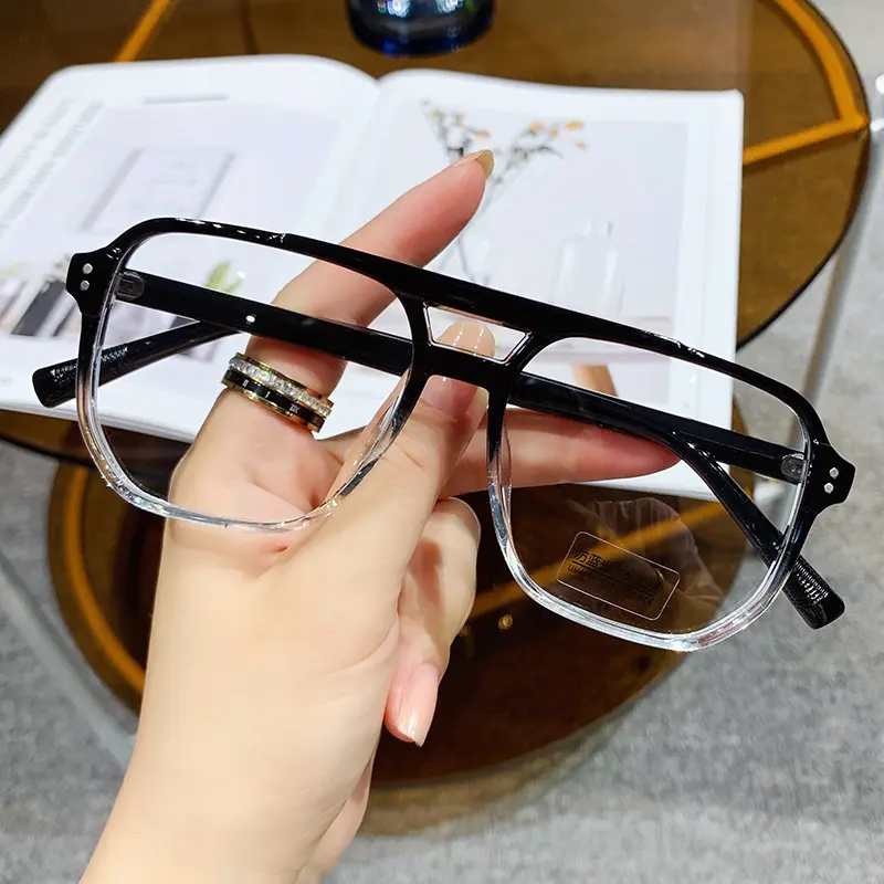 New TR anti blue light glasses with double beam square face suitable for both men and women internet famous Korean version myopia Crystal frame stylish and stylish frame