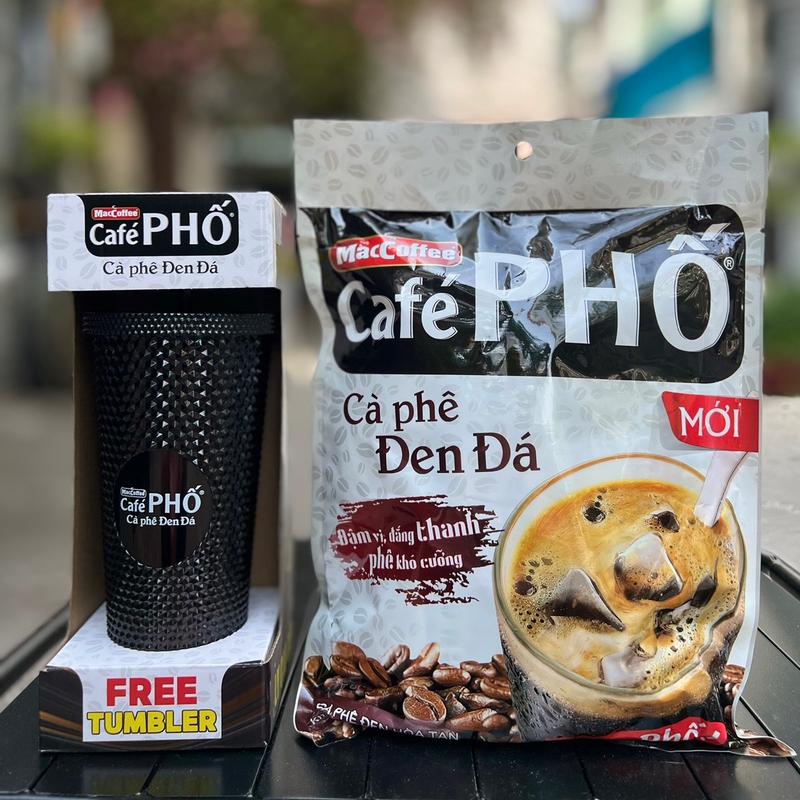 Cà phê đen đá cafe phố MacCoffee  bịch 35 gói *16g tặng ly kim cương đen cao cấp 700ml kèm ống hút và nắp đậy
